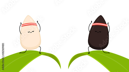 Black and white sesame seed character. Sesame seed on white background.