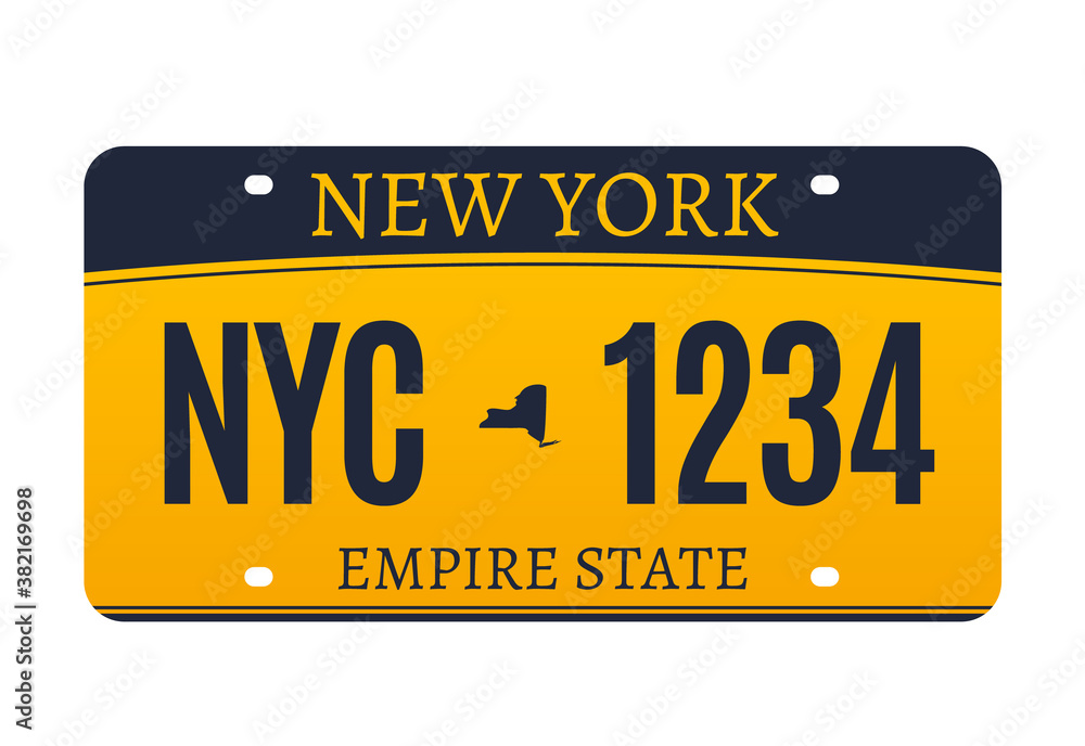 New York licence plate. American metal vehicle registration New York licence plate. American metal vehicle registration