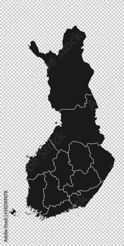 Finland Map - Vector Solid Contour and State Regions on Transparent Background