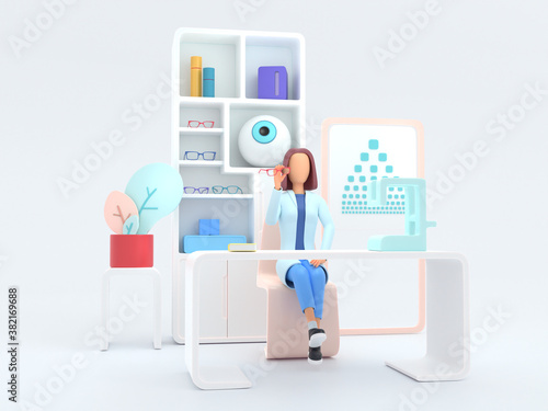 Healthcare series: Ophthalmologist. Ophthalmologist specialist at work 3d render