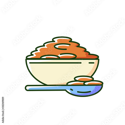 Lentils RGB color icon. Natural porrige meals. Healthy vegetarian foods ideas. Bowl full of eco grains. Superfoods options. Isolated vector illustration