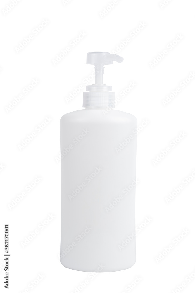 White bottle of hand sanitizer, shampoo, cream, body lotion, soap or shower gel. Isolated on white background. White bottle of hand sanitizer, shampoo, cream, body lotion, soap or shower gel. Isolated on white background.