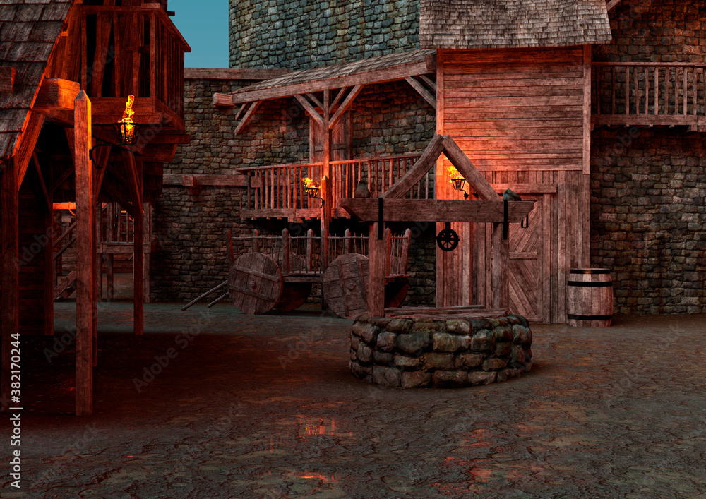 3D Rendering Medieval Fortewss Village