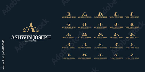 Lawyer Logo Icon Set, Legal Logotype Template Design, Law Firm Corporate Business A to Z Initial Letter Logos