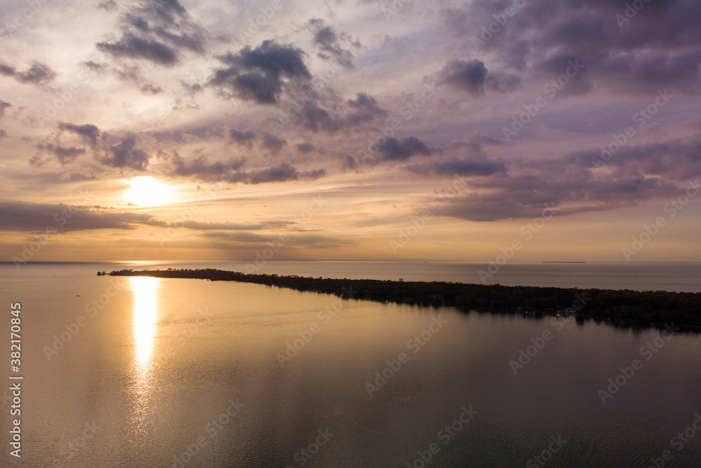 Sunset over Lake Huron bay in summer in Michigan