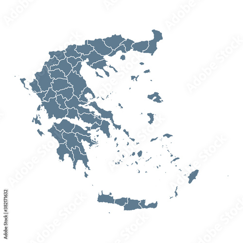 Greece Map - Vector Solid Contour and State Regions