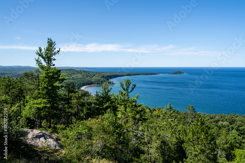 Beautiful view of Lake Superior from Sugarloaf Mountain in Michigan in summer © Brad