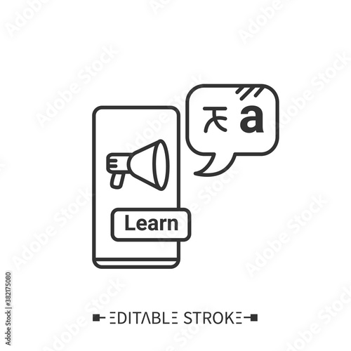 Language learning app line icon. Smart technologies.Online lesson. Educational program.Foreign languages learning methods and translation education concept.Isolated vector illustration.Editable stroke