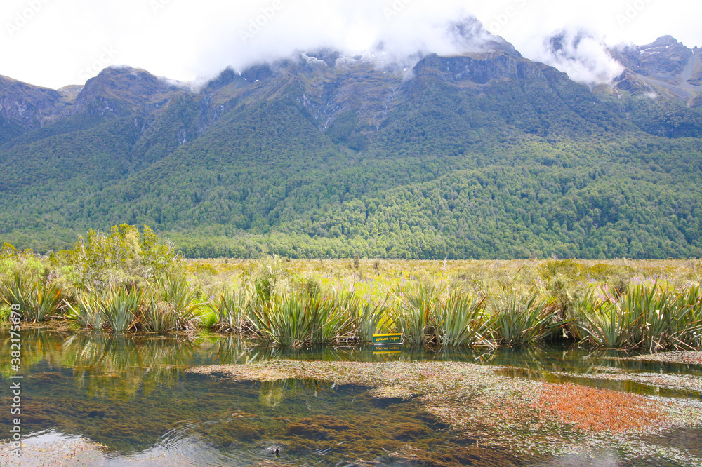 Mirror Lakes are a set of lakes lying north of Lake Te Anau and immediately to the west of the road from Te Anau to Milford Sound in New Zealand.