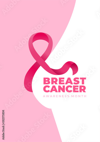 Breast cancer awareness month. Poster of breast cancer for health care or support campaign. White silhouette woman with ribbon on a pink background with text.