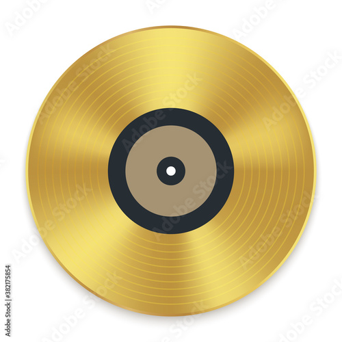 Gramophone golden vinyl disco record album. Music jukebox calssic vinyl disk
