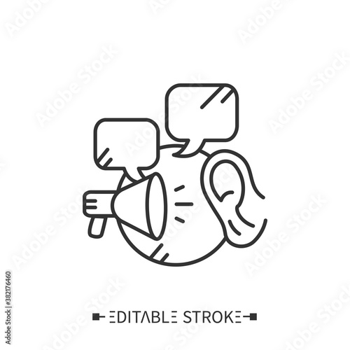 Listening line icon. Listening comprehension, auding. Foreign languages learning methods and translation education concept. Training course. Isolated vector illustration. Editable stroke