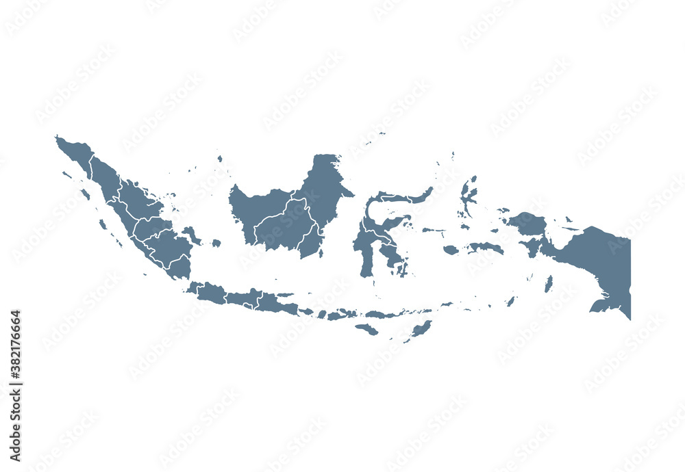 Indonesia Map - Vector Solid Contour and State Regions Indonesia Map - Vector Solid Contour and State Regions