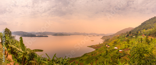 Konstfotografi Panoramic crater lake view at sunset in the crater lake region in Uganda near Kibale