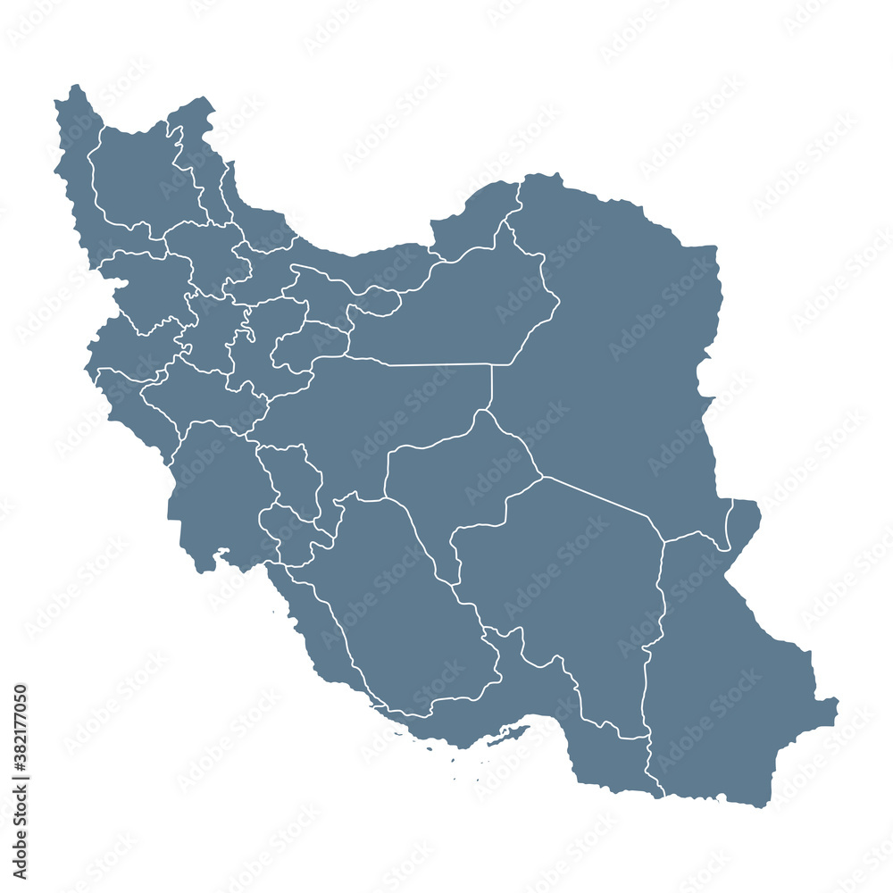Iran Map - Vector Solid Contour and State Regions