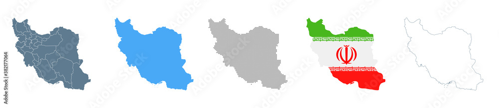 Iran Map Set - Vector Solid, Contour, Regions, Flag, Pixels