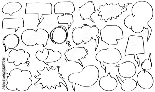 Vector Speech Bubbles doodle style. Freehand Speech Bubbles with empty space for message.