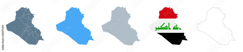 Iraq Map Set - Vector Solid, Contour, Regions, Flag, Pixels