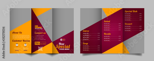 Food trifold brochure menu template. fast food menu brochure for restaurant with red color