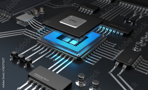 CPU MICROSHIP PROCESSOR with blue light background / Future technology