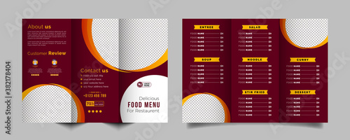 Food trifold brochure menu template. fast food menu brochure for restaurant with red color