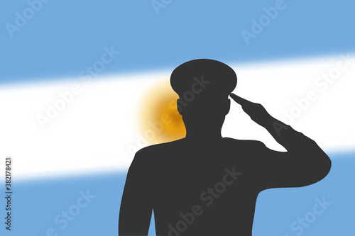 Solder silhouette on blur background with Argentina flag.