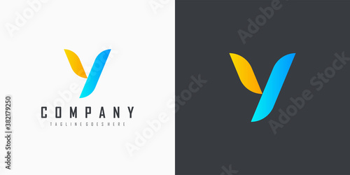 Abstract Initial Letter V and Y Linked Logo. Yellow and Blue Geometric Shape isolated on Double Background. Usable for Business and Branding Logos. Flat Vector Logo Design Template Element.