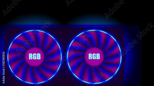 Video graphics card with rotating cooling fans, video looping, animation, cartoon