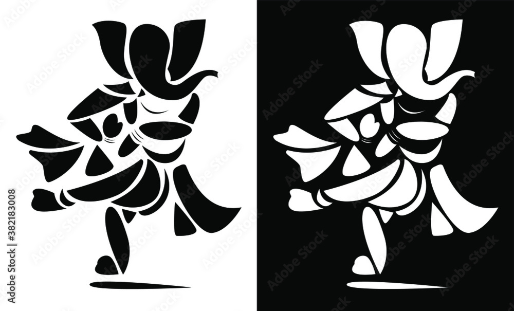 illustration of Lord Ganesh for Ganpati Chaturthi isolated on Black and  white background Stock Vector | Adobe Stock