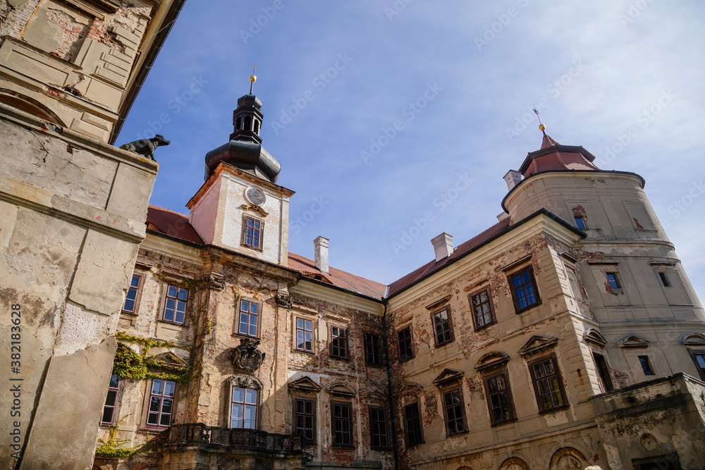 Old baroque castle Jezeri and its slow reconstruction, Northern Bohemia, Czech Republic