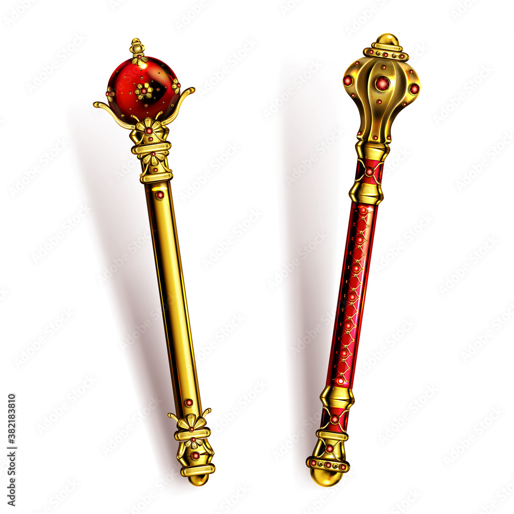 Vettoriale Stock Golden scepter for king or queen, royal wand with gems ...