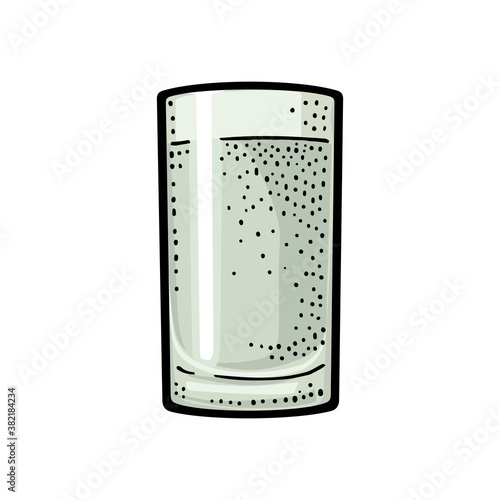 Glass vodka. Vintage vector color engraving illustration. Isolated on white