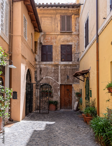 Fototapeta Naklejka Na Ścianę i Meble -  Rome Italy, Trastevere old neighborhood picturesque street view