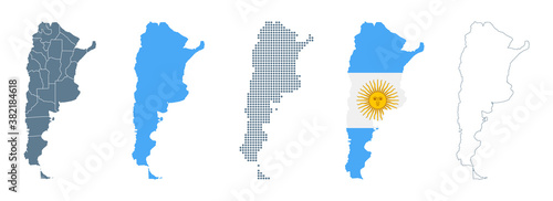 Argentina Map Set - Vector Solid, Contour, Regions, Flag, Pixels