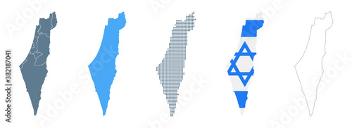 Israel Map Set - Vector Solid, Contour, Regions, Flag, Pixels