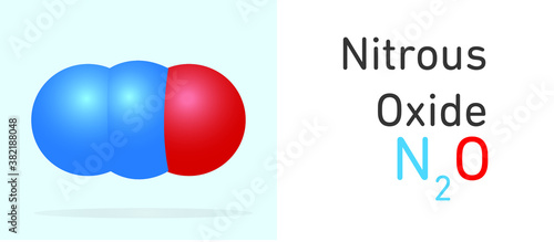 Nitrous Oxide (N2O) gas molecule. Space filling model. Structural Chemical Formula and Molecule Model. Chemistry Education
