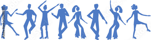 silhouettes young men and women dance together at a party or dicoteca.  It is time to relax and have a rest. Fun to celebrate a holiday or birthday. Dance movements, activity, entertainment. photo