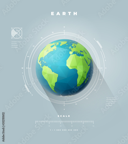 Polygonal Earth hemisphere with scale