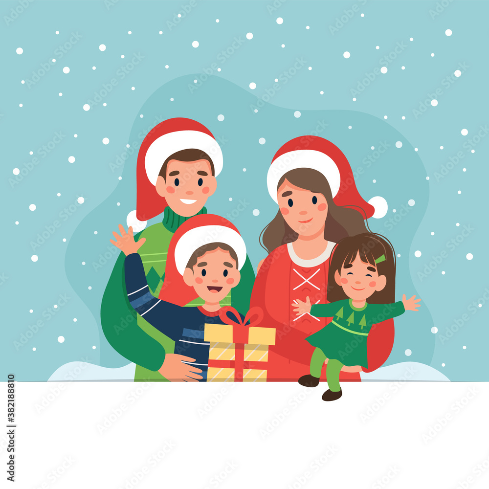 Happy family at christmas. Cute vector illustration in flat style Happy family at christmas. Cute vector illustration in flat style