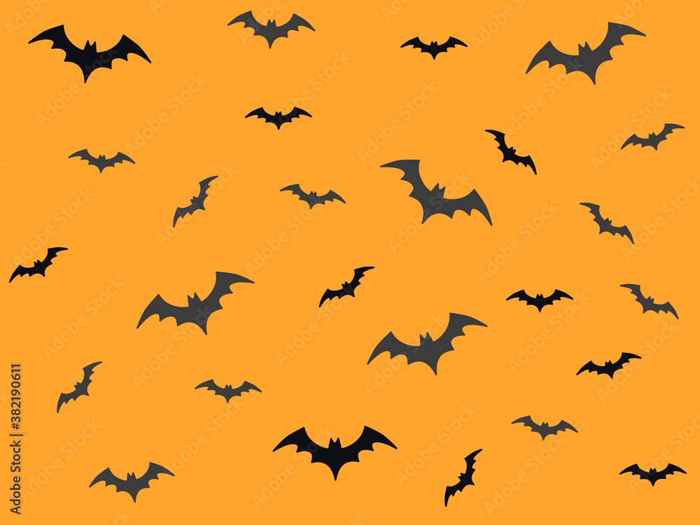Halloween orange background with dark bats 