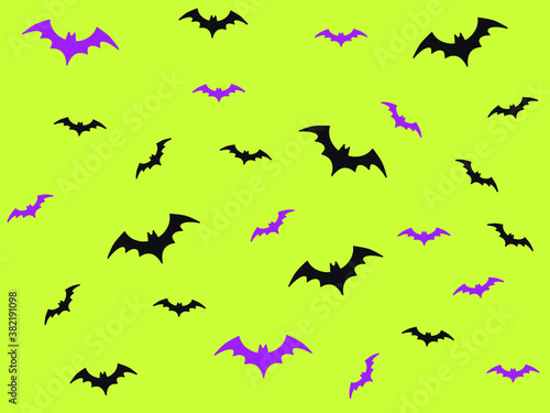 Halloween bright poster background with dark and purple bats © Julia Bilevych