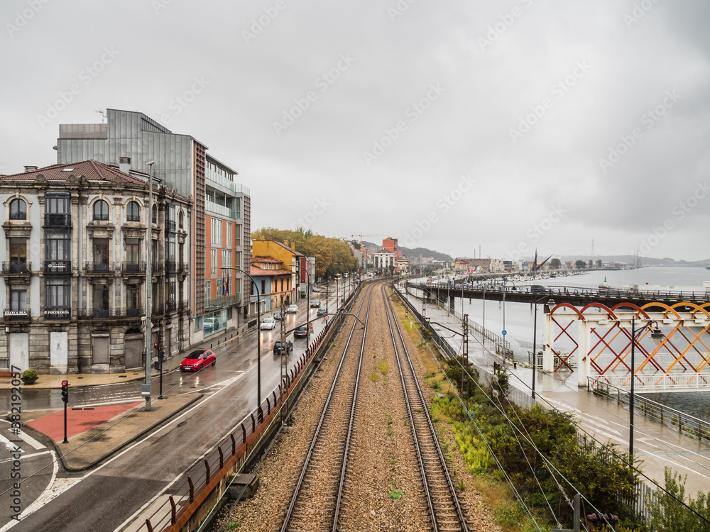 AVILES, SPAIN - OCTOBER 19, 2019: Scenic view of old city center AVILES, SPAIN - OCTOBER 19, 2019: Scenic view of old city center