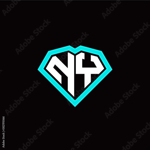 N Y initial letter with unique diamond style logo template vector