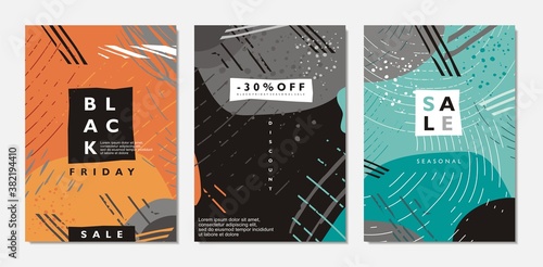 Black Friday sales abstract banners and posters collection. Artistic trendy vector backgrounds patterns for promotional seasonal sale. Shopping and fashion theme.