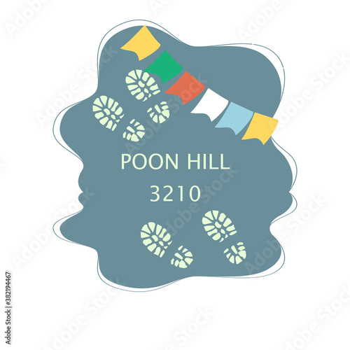 Poon hill Ghorepani point, hill station to see the Annapurna massive, Design for postcards, t-shirts, banners, greeting card, event, flyer. Annapurna circuit, mountaineering, trekking vector illustrat