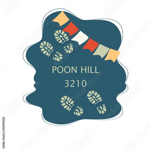 Poon hill Ghorepani point, hill station to see the Annapurna massive, Design for postcards, t-shirts, banners, greeting card, event, flyer. Annapurna circuit, mountaineering, trekking vector illustrat