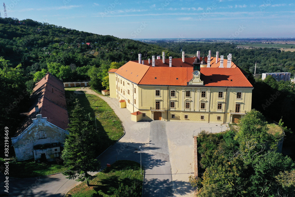 Aerial view of the castle in the town of Hlohovec in Slovakia