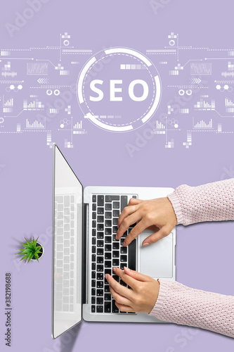 search engine optimization concept with the girl with laptop