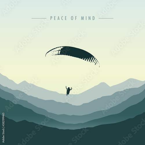peace of mind paraglider in green mountain vector illustration EPS10