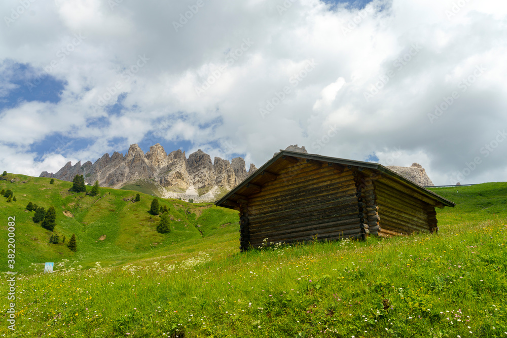 Mountain landscape along the road to Gardena pass, Dolomites Mountain landscape along the road to Gardena pass, Dolomites
